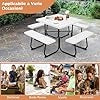Set Tavolo da Picnic Quadrato con Panche per 8 Persone, Tavolo da Picnic con 4 Panche e Foro per Ombrellone, con Telaio in Metallo, Ogni Panca Portata 225 kg, per Giardino, Cortile (Bianco)