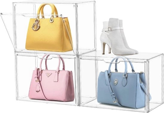 Organizzatore per borsa in trasparente scatola acrilica con porta con magneti, contenitori in plastica per oggetti da conservare, vetrina per portafoglio e scarpe da collezione