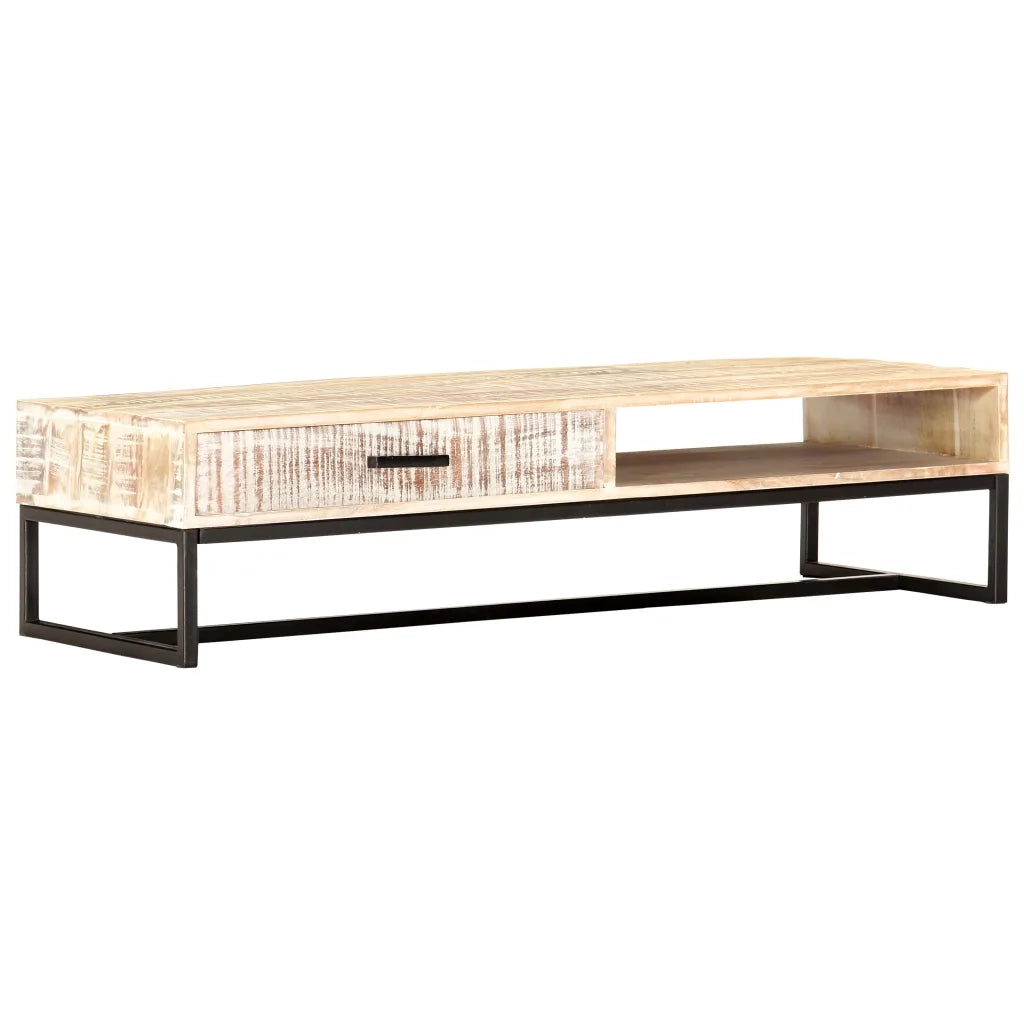 Tavolino da CaffÃ¨ Bianco 117x50x30 cm Legno Massello di Acacia cod mxl 59673