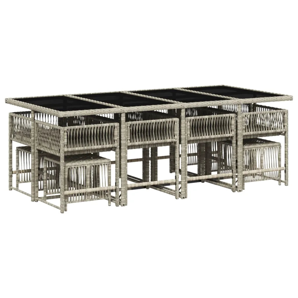 Set da Pranzo da Giardino 13pz con Cuscini Grigio in Polyrattan