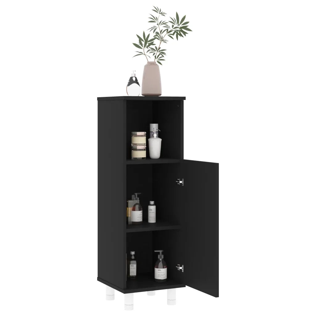 Mobile da Bagno Nero 30x30x95 cm in Legno Multistrato 802616
