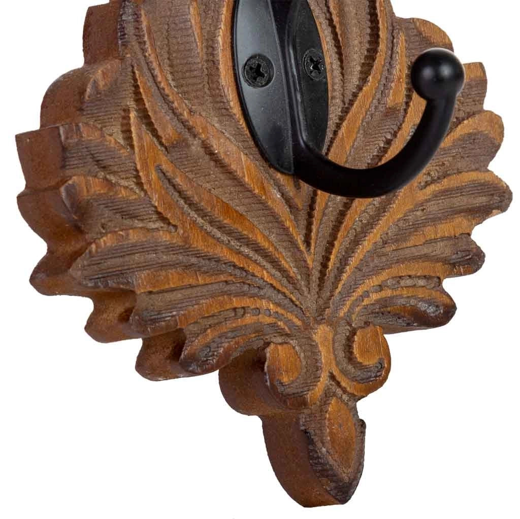 Appendiabiti da parete in legno intagliato marrone 11,5x8,5x20,5h cm