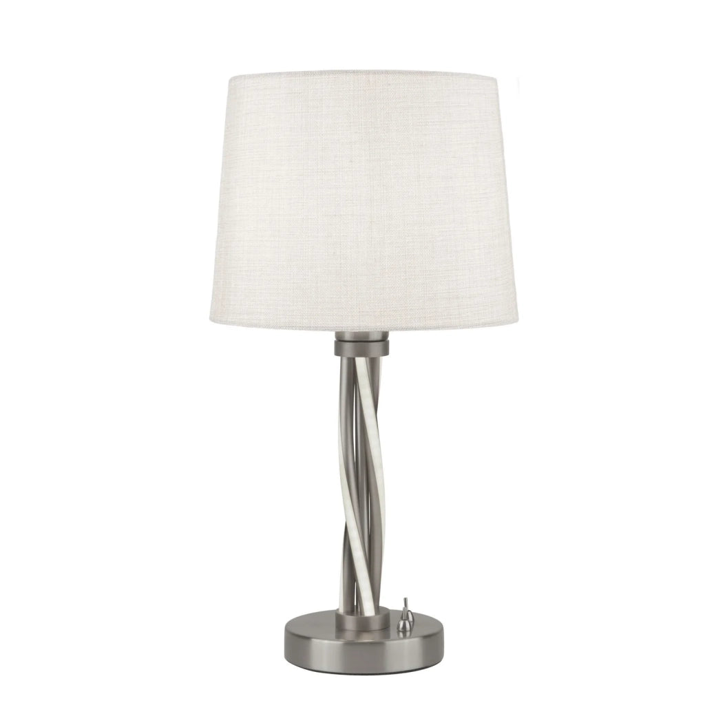 Lampada Da Scrivania Las Vegas Acciaio Argento Tessuto Bianco 1 Luce E27