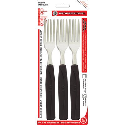 FORCHETTA TAVOLA SUPER DE LUCA - MANICO PLT NERO/INOX CF=PZ 6- 2 confezioni
