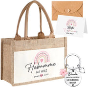 Set di ringraziamento per le ostetriche - 4 pezzi - Chiave con disegno arcobaleno - Borsa di juta - Carta di ringraziamento - Riconoscimento sincero