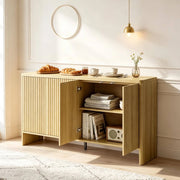 Sideboard 147x40x77 cm in MDF effetto rovere con ripiani regolabili e ante push-to-open