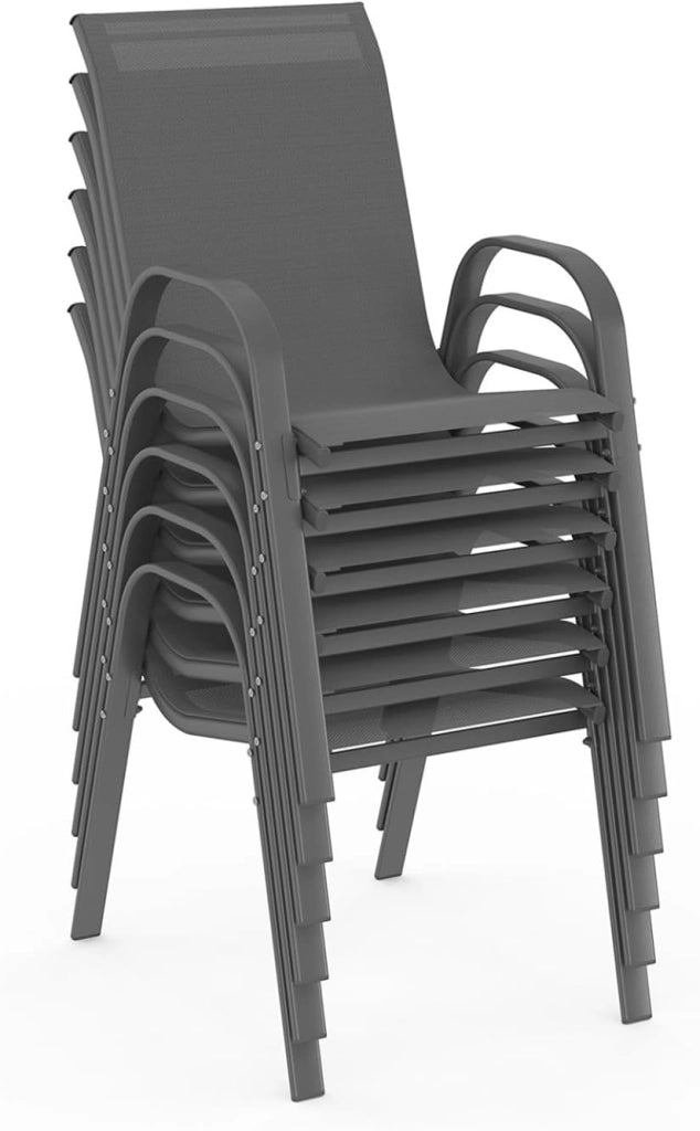 Set di mobili da Giardino Madrid Tavolo 150 CM e 6 sedie impilabili Grigio Antracite