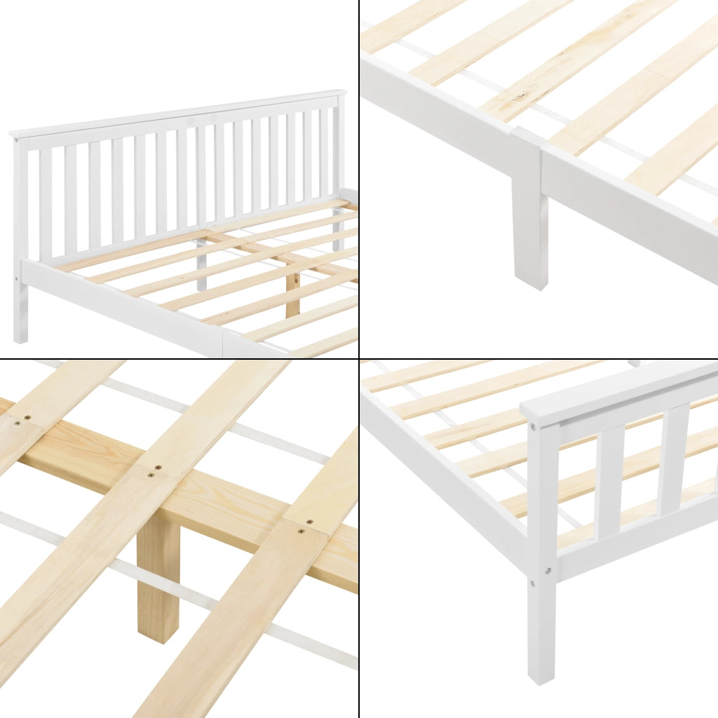 Struttura Letto Matrimoniale King Size 180 x 200 cm Letto in Legno di Pino con Testiera e Pediera Alte - Bianco