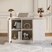 Scrivania angolare girevole a L 110 cm in MDF bianco con mobile contenitore
