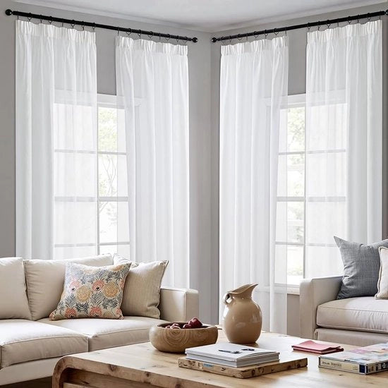 Set di tende a vetratura - set da 4 - bianco - poliestere - 140 x 245 cm