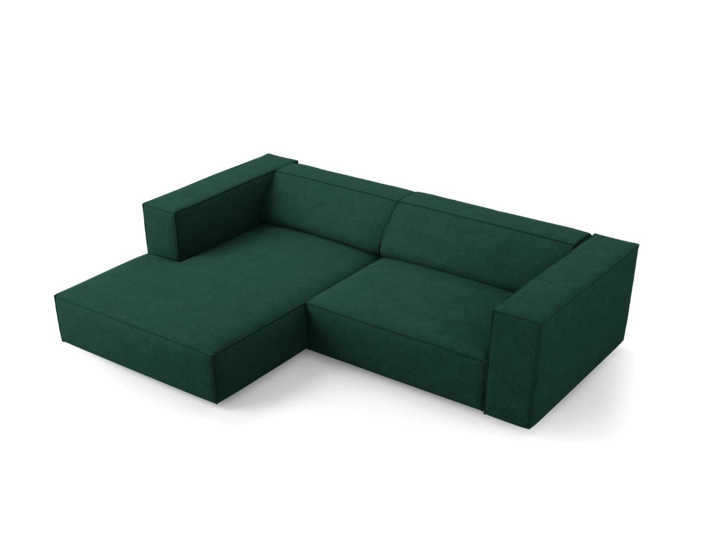 Cosmopolitan Design - Divano angolare sinistro "Arendal" 3 posti in ciniglia con effetto a coste verde bottiglia 