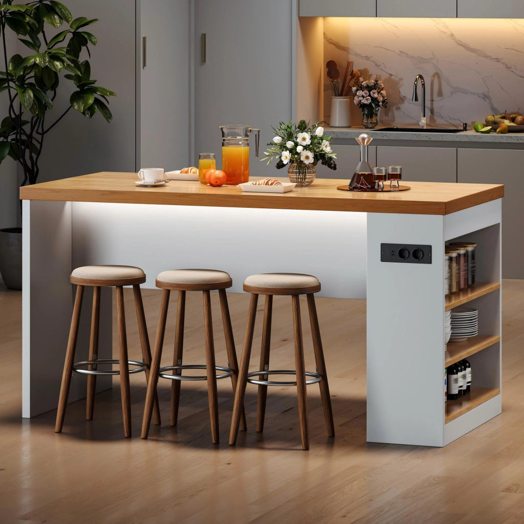 Carrello da cucina con 3 ripiani aperti; LED; prese e porte USB; per cucina e sala da pranzo; 155 × 80 × 90 cm