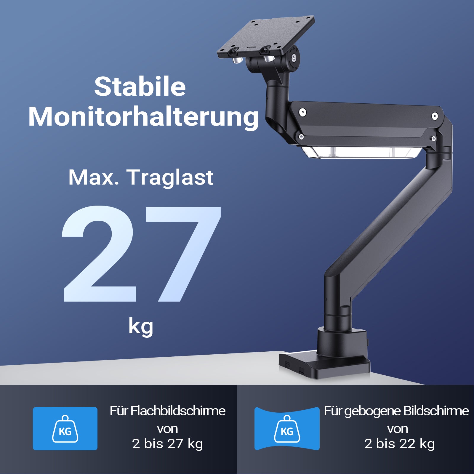 Braccio monitor da scrivania Supporto per schermi da 17 a 57" conforme a VESA, con molla a gas