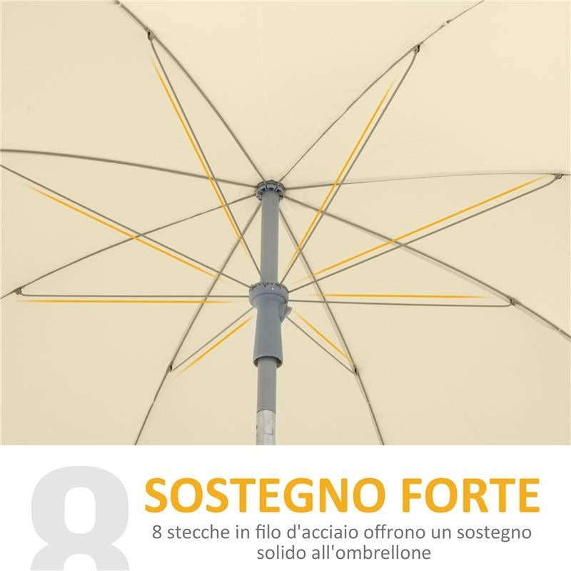 OMBRELLONE PORTATILE 220 CM CON TETTUCCIO INCLINABILE IN POLIESTERE BIANCO CREMA