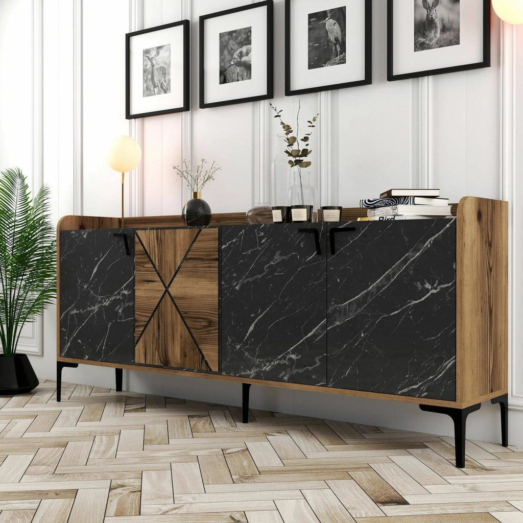 Madia Fay, Credenza 2 Ripiani, 180x35x79h cm Marrone Noce