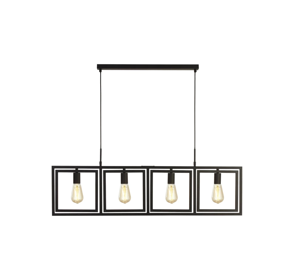 Lampadario Contemporaneo Plaza Acciaio Nero 4 Luci E27