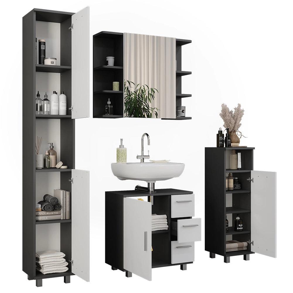 Vicco Set di mobili da bagno Antracite/bianco 4 parti