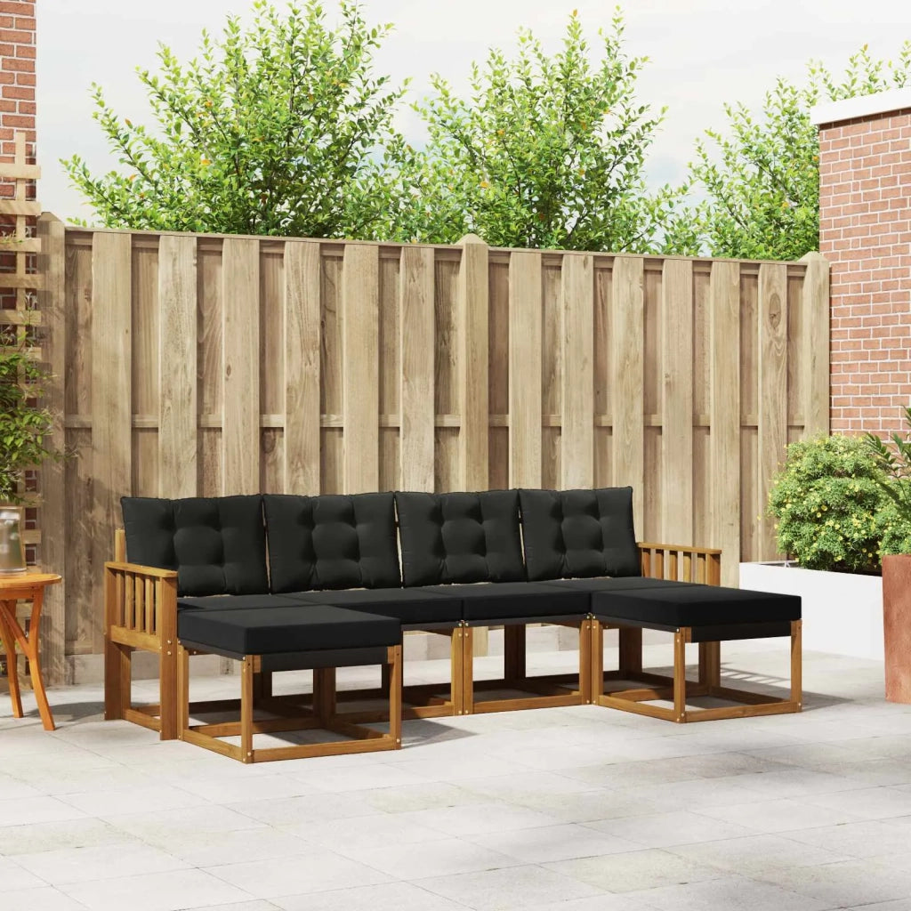 Set di divani da esterno con cuscino 6 pcs Naturale e Nero