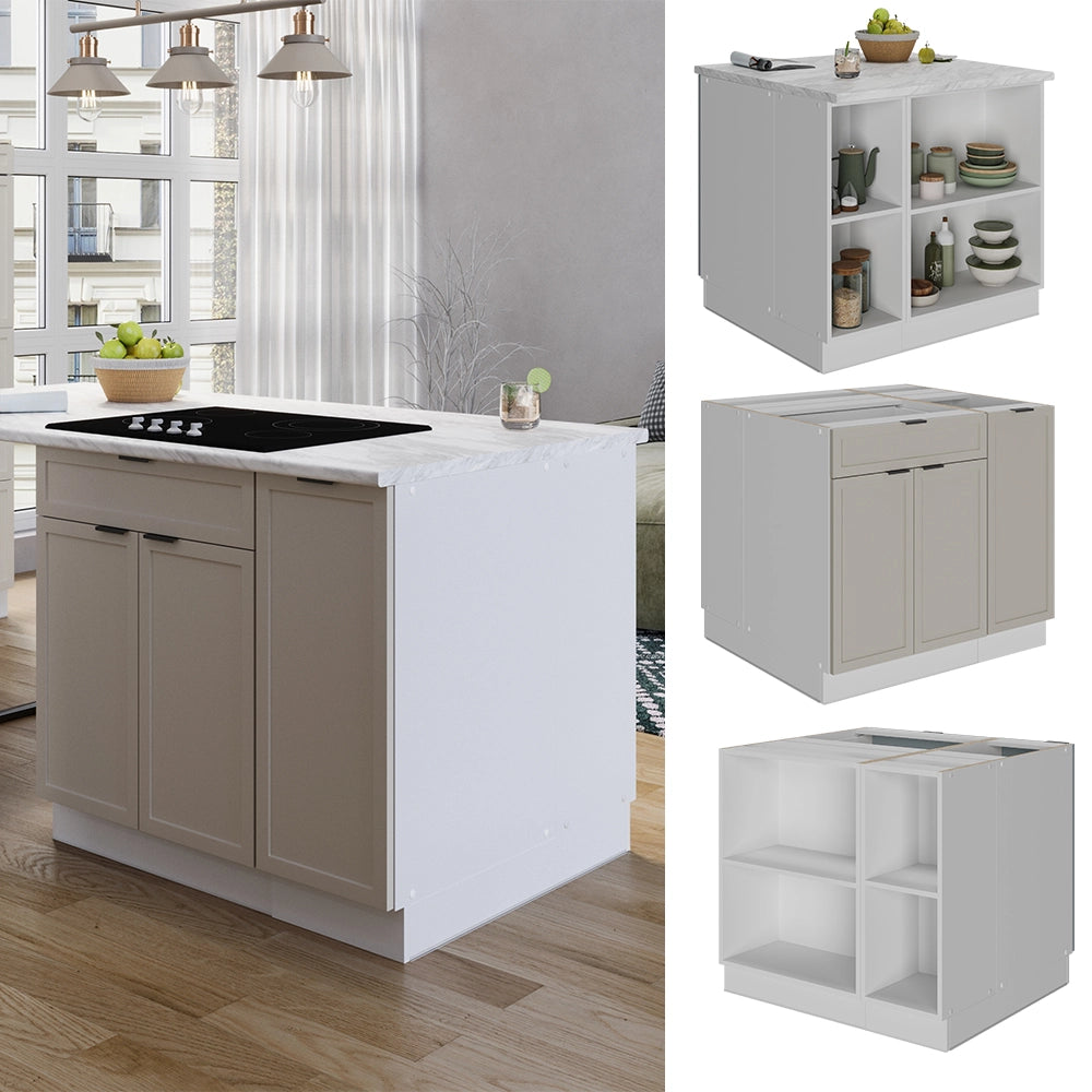 Isola cucina Fame-Line GrigioBeige/Bianco 90 cm con cassetto, senza piano di lavoro Vicco