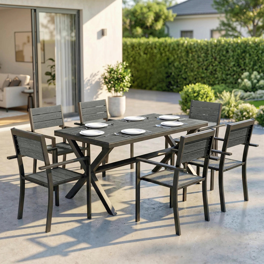 Tavolo da pranzo esterno allungabile 6 persone ¨C zephmum ¨C grigio effetto legno