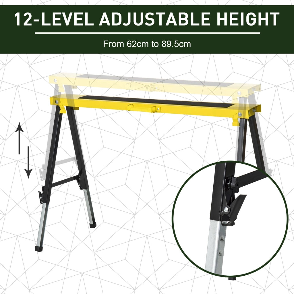 Set 2 Cavalletti da Lavoro Pieghevoli Telescopici Altezza Regolabile in Metallo  Giallo e Nero