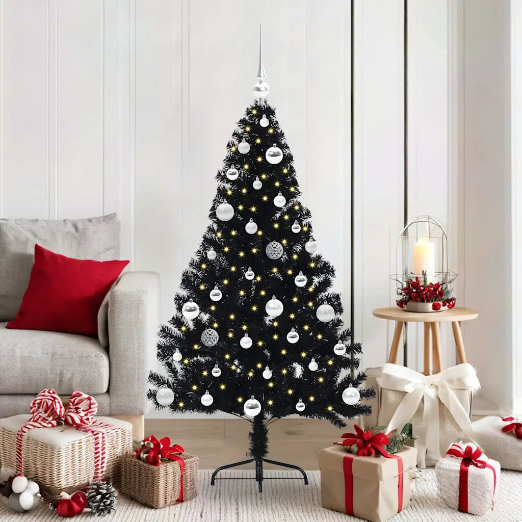 Albero di Natale | Decorazioni natalizie artificiale con luci integrate Nero 150 cm PVC