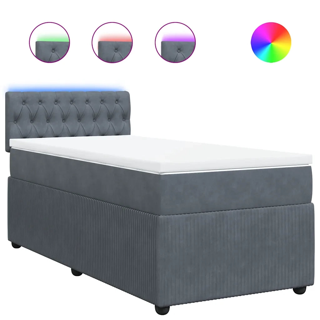 Giroletto a Molle con Materasso Grigio Scuro 90x200 cm Velluto