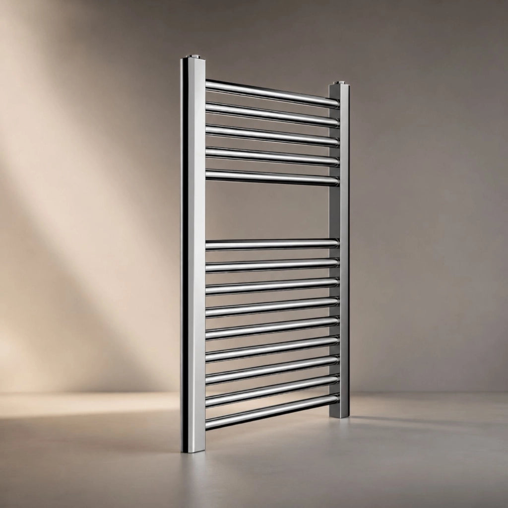 Termoarredo bagno cromato in acciaio per scaldasalviette a muro *** misure h680xl500xi450 14 tubi, pezzi 1