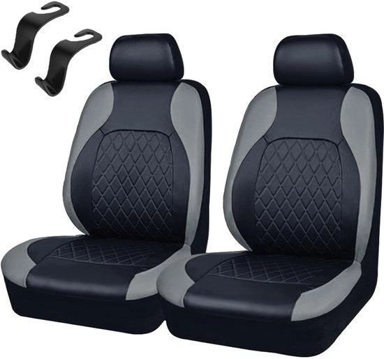 Sedili per auto universali - 2 pezzi - rivestimento in PU - coprimozzi - protezioni per supporto di testa - attacchi di fissaggio - nero/rosso/grigio/blu - rivestimento per sedili posteriori