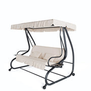 Dondolo Da Giardino 3 Posti Trasformabile In Letto Con Schienale Reclinabile Tetto Parasole Orientabile Cuscinatura Comfort Per Terrazza Balcone Patio E Outdoor Relax 200 x 120 x 160 Cm Beige
