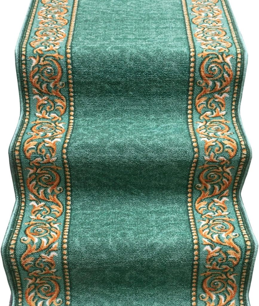 Passatoia Scala Bordata 67x900 cm Ingresso Corridoio Tappeto Cucina Gradini Stile Barocco Verde