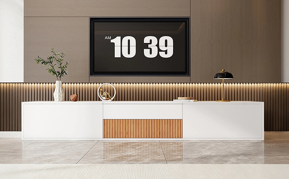 Mobile tv moderno 180 cm bianco con supporto proiettore; installazione sospesa o a terra