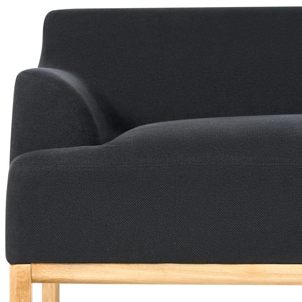 Divano a 3 posti in tessuto nero con gambe in legno stile elegante soggiorno