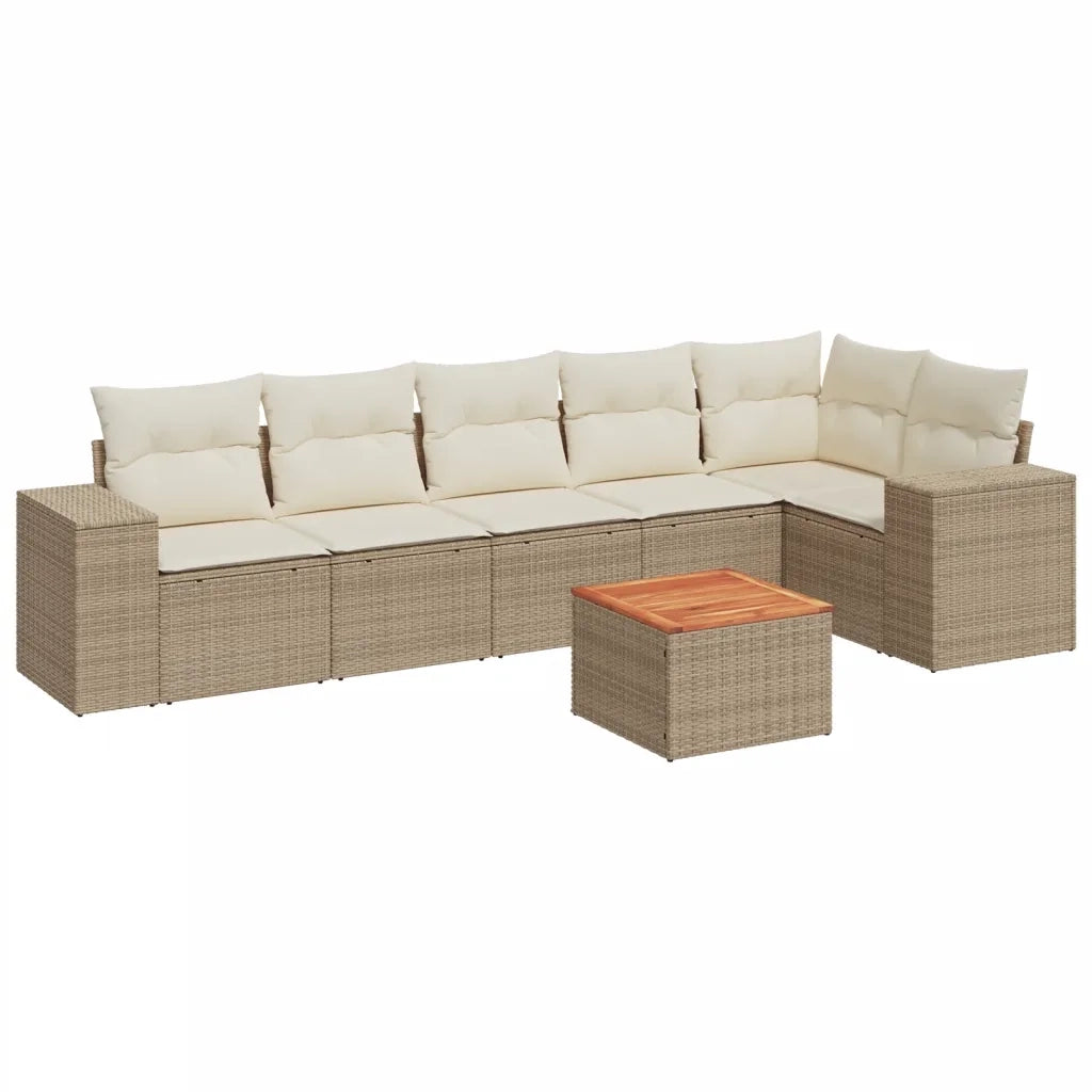 Set Divani da Giardino 7 pz con Cuscini Beige in Polyrattan