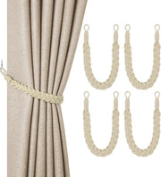 4 Set di Cinture di Tendenute in Cotone - decorativi fermacurti - a maglia a mano - stile boho elegante - per tende in casa e in ufficio (beige)