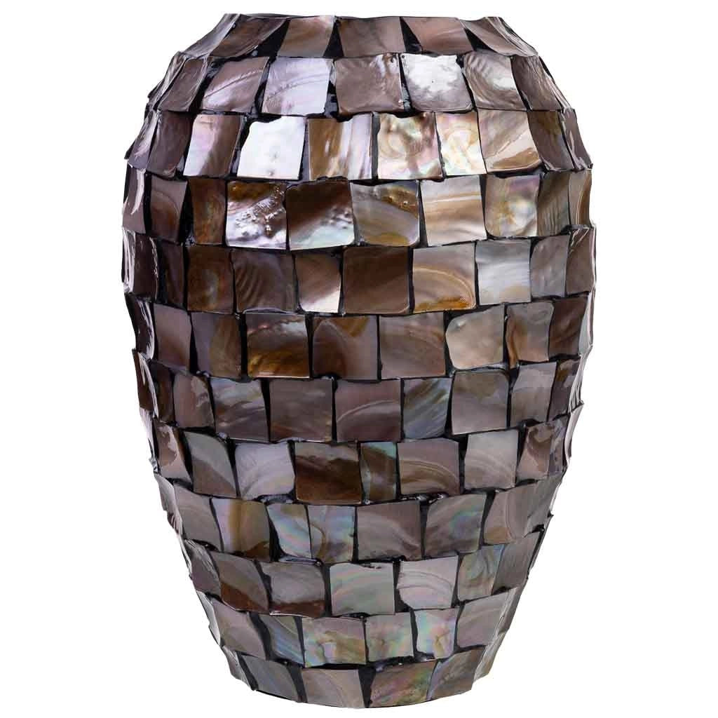 Vaso in madreperla marrone e legno D24x35h cm