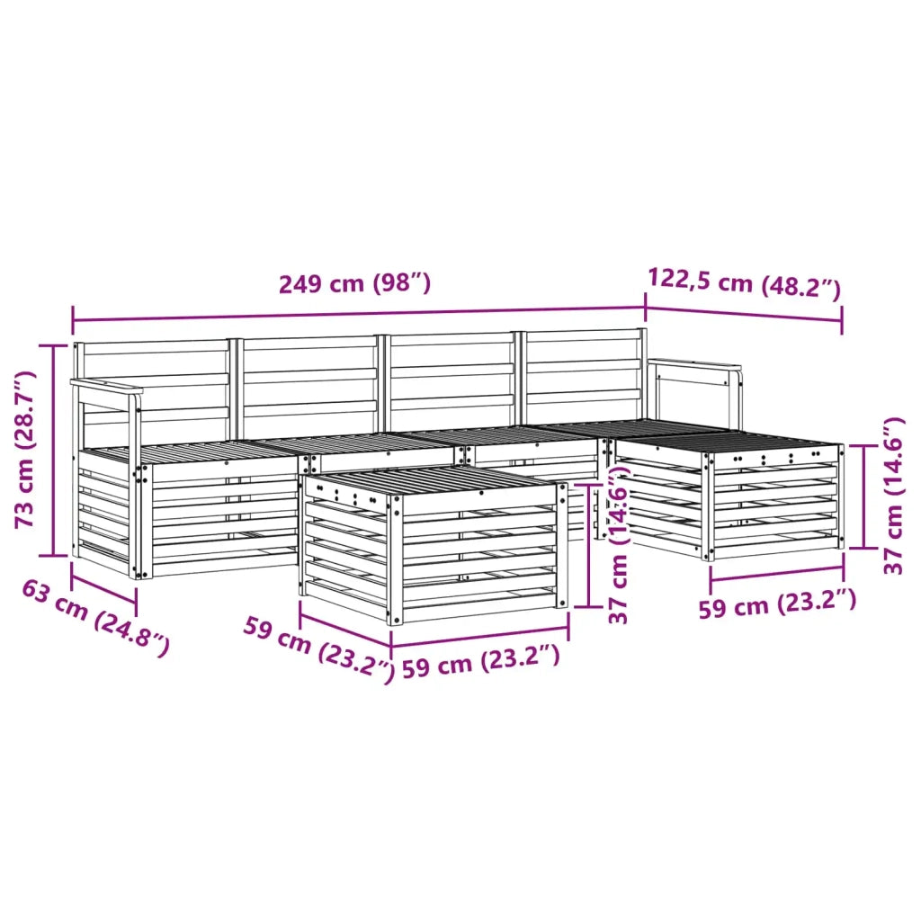 Set di divani da esterno 6 pcs Bianco 59 x 59 x 37 cm