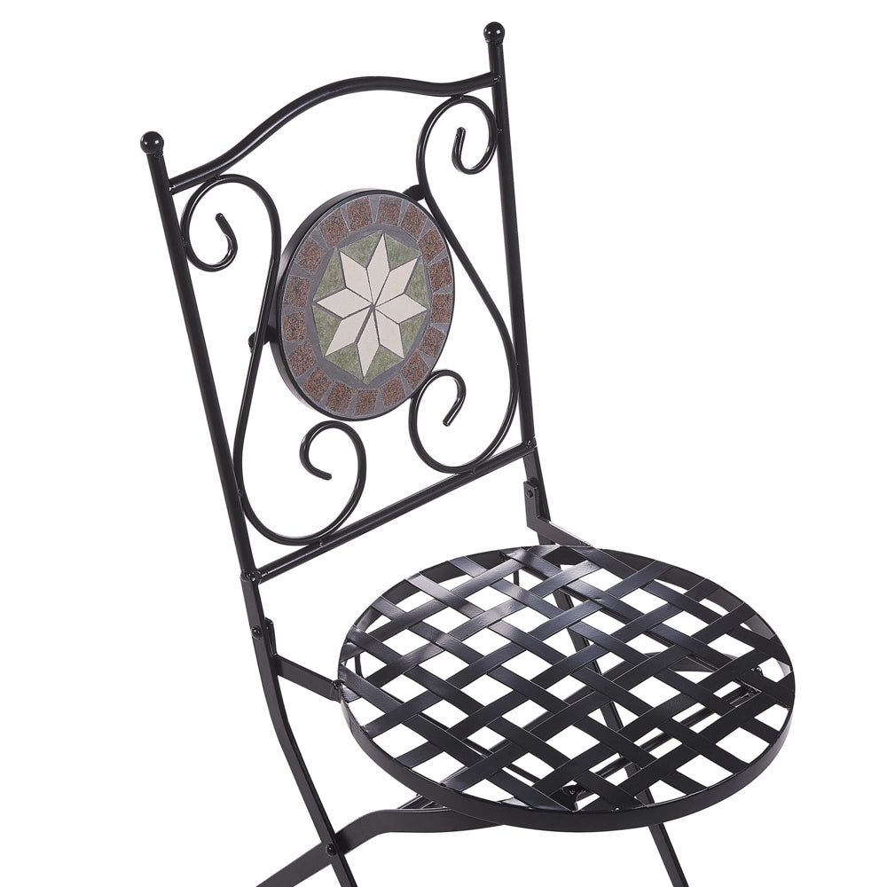 Set di 2 sedie da giardino in metallo Nero pieghevoli con schienale intagliato a mosaico modello stile vintage