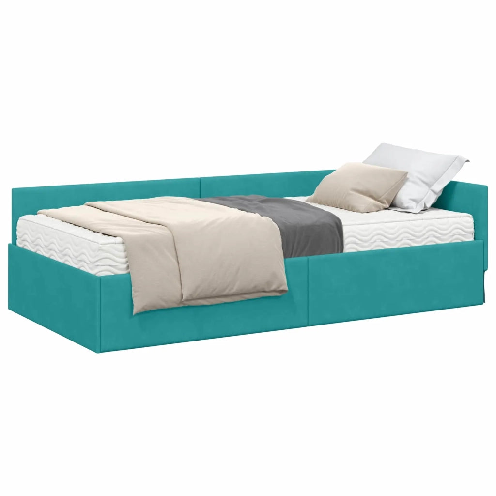 Struttura Letto Angolare con Materasso 2 pz-Giroletto con materasso Turchese Velluto 239752