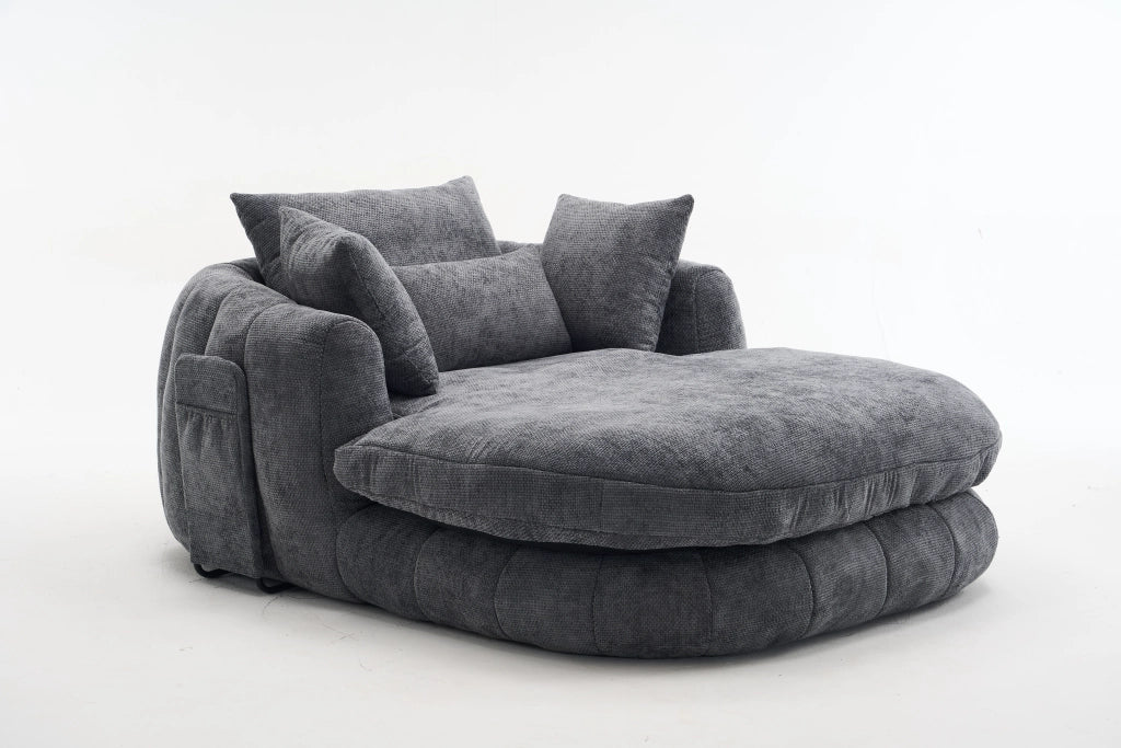 Méridienne in chenille con seduta profonda, cuscini aggiuntivi e senza montaggio, per relax in salotto grigio
