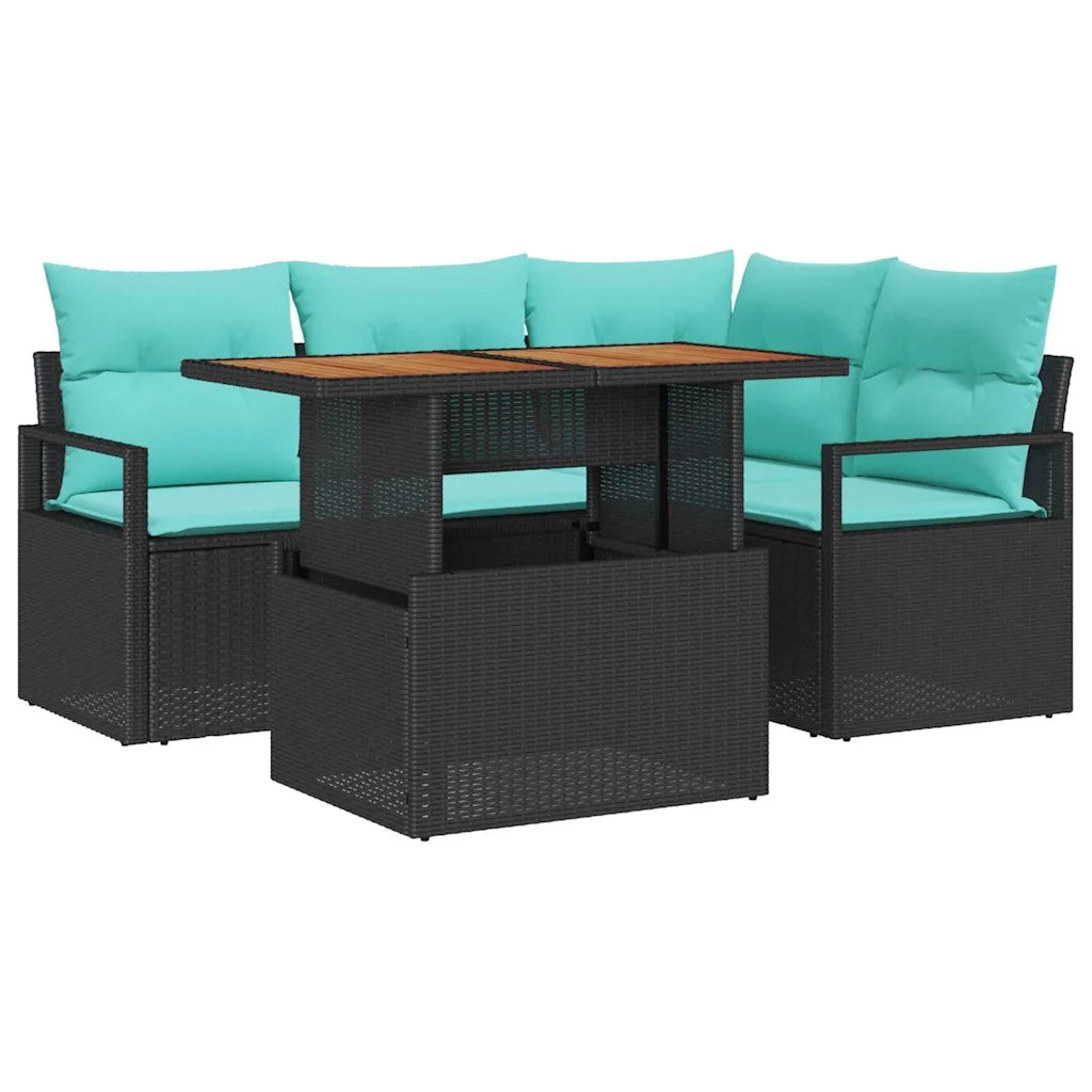 Set da Pranzo per Giardino con cuscino 5 pcs Nero e Verde acqua