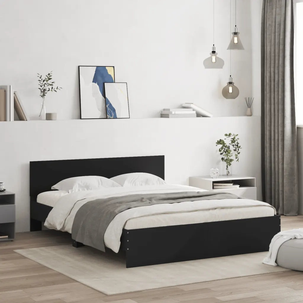 Giroletto con Testiera-Struttura Letto con testiera Nero 140x190 cm