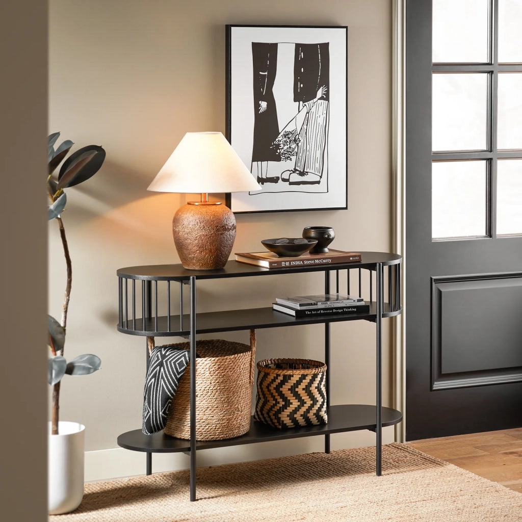 Consolle Tavolo da ingresso Tavolino laterale con 2 ripiani stile industriale Nero 110x39x76cm FSB90-SCH