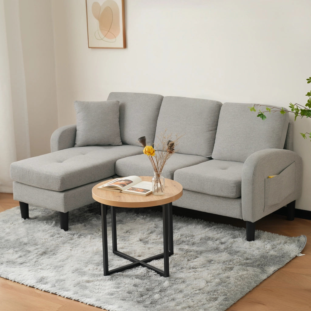 DIVANO ANGOLARE MODULARE 166x118x77 cm Grigio tessuto cotone-lino