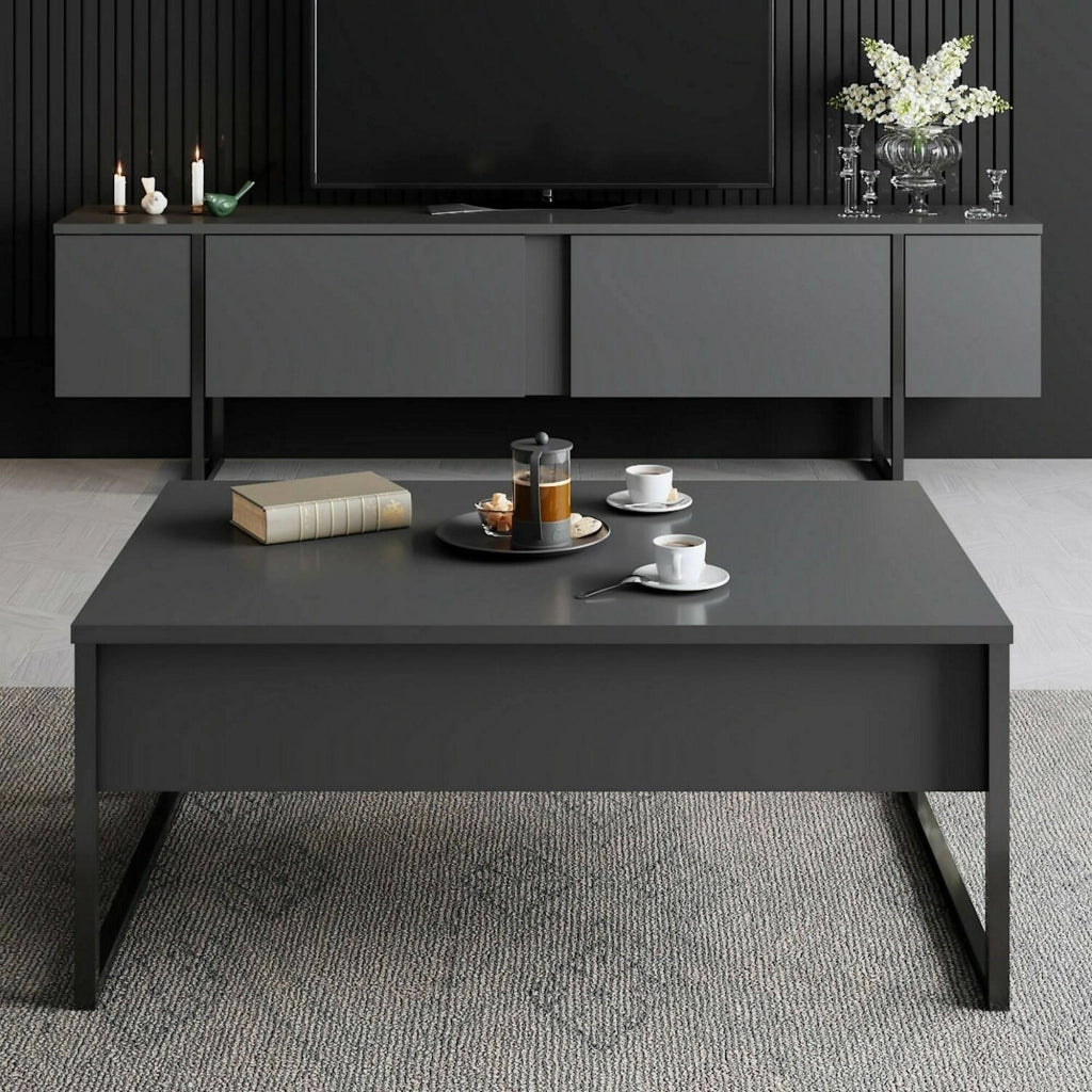 Mornasco, set Mobili da Soggiorno Modulabile, Nero Antracite