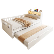Letto singolo 90×200 cm con letto estraibile; ripiani; LED; USB; Type-C e sponde; senza materasso; bianco