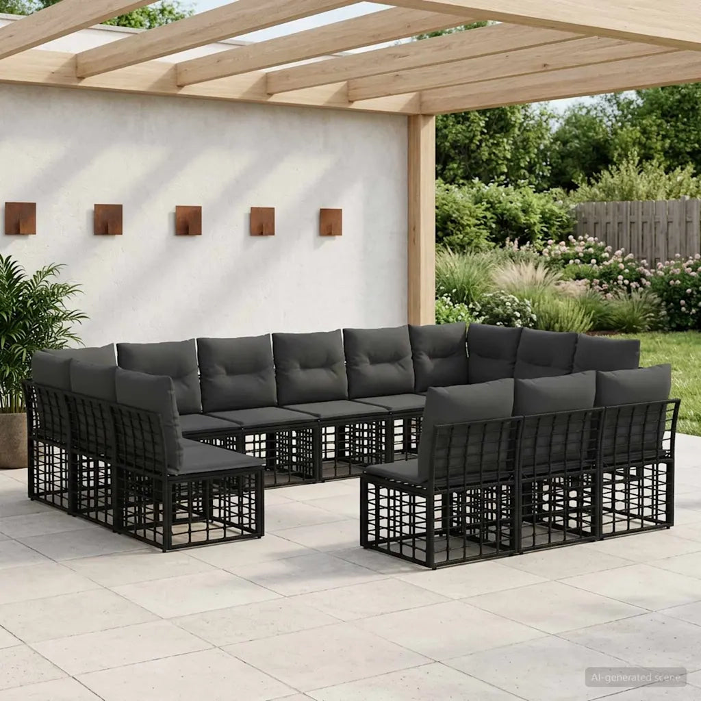 Set di divani da esterno Nero e Grigio scuro Poliestere 3437581