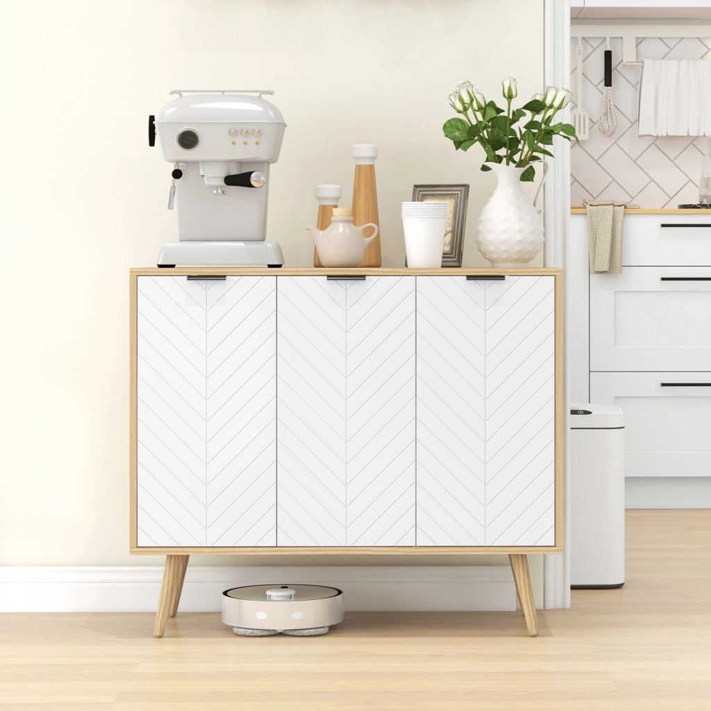 Buffet con Ante e Ripiani Regolabili ¨C zephmum ¨C Bianco e Naturale 91.5x35x77.4