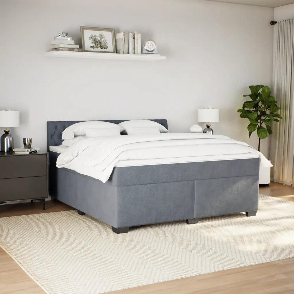 Giroletto a Molle con Materasso Grigio Scuro 180x200 cm Velluto