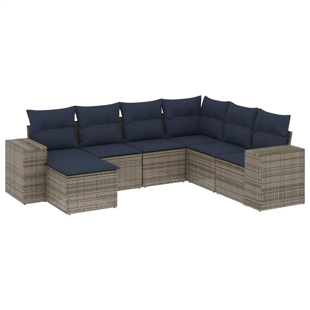 Set Divani da Giardino 7 pz con Cuscini Grigio in Polyrattan 3222900